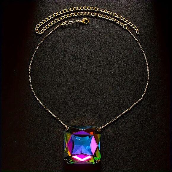 Gold Exaggerated Mystic Fire Silver Crystal Stone Necklace Boho Statement. - Picture 2 of 3